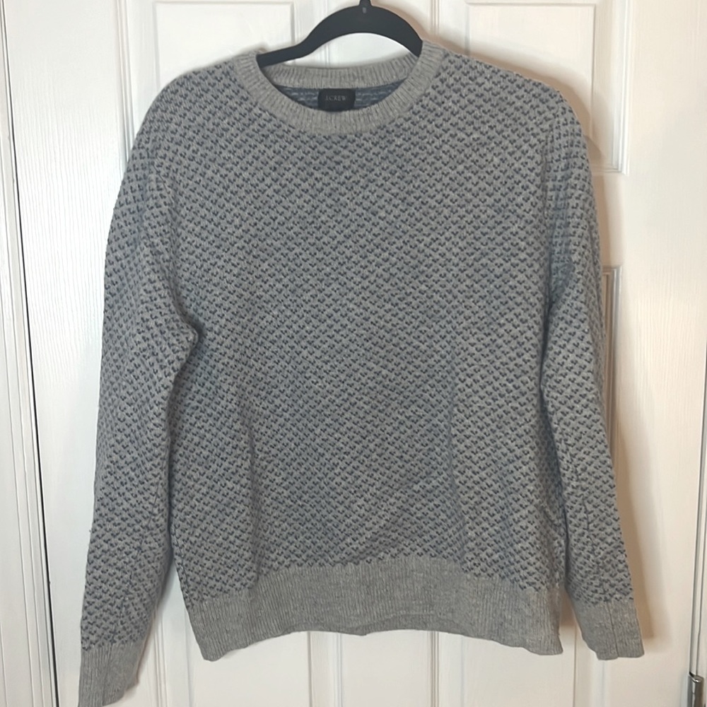 J crew medium lambs wool grey and blue sweater